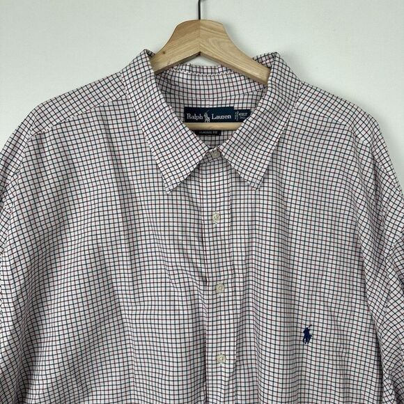 NWOT Ralph Lauren Men Shirt 4XLT Tall White Red Blue Plaid Long Sleeve Button Up - Picture 1 of 7